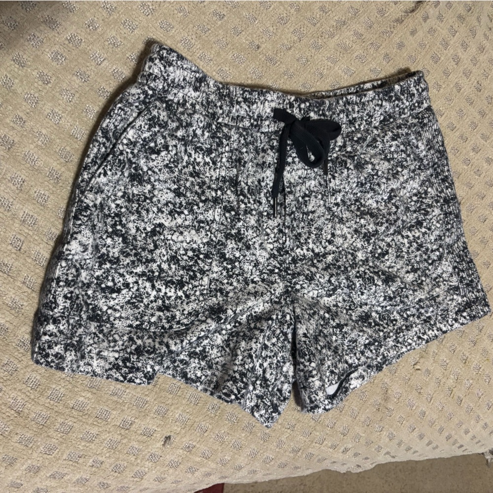 Athleta Black and White Athletic Shorts with Abstract Pattern